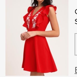 Lulus red dress with white flowers